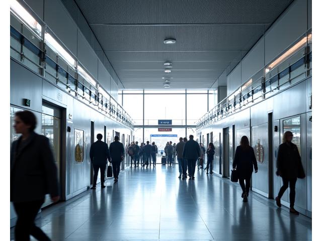 Modern transport hub with people moving efficiently