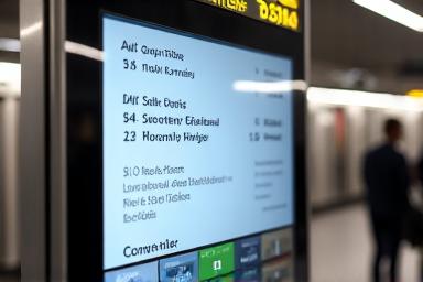 Digital display showing real-time transport information at a train station